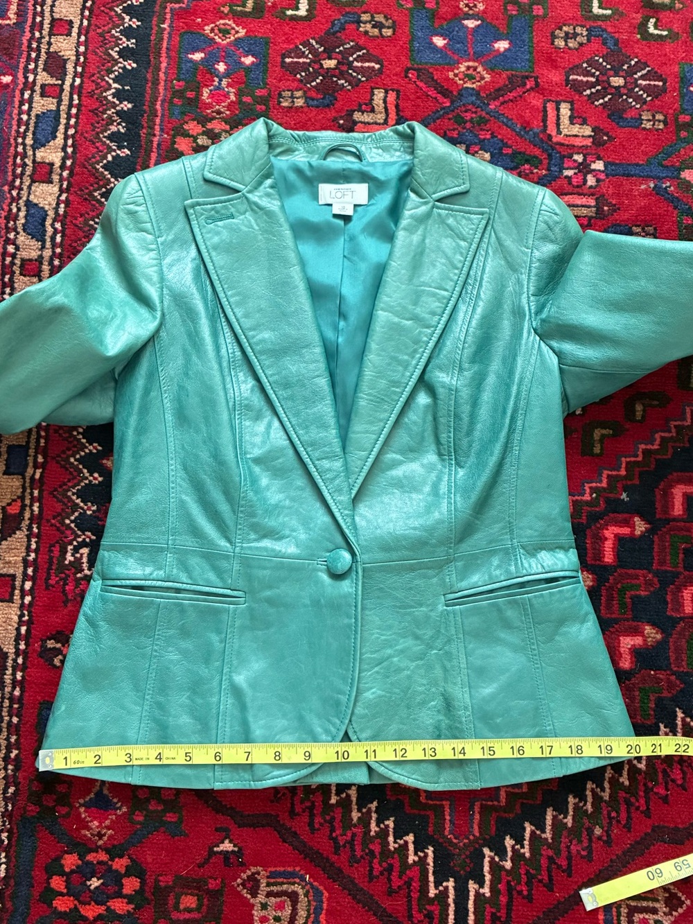 Vintage Y2K Ann Taylor LOFT Green Genuine Leather Blazer - Picture 15 of 15